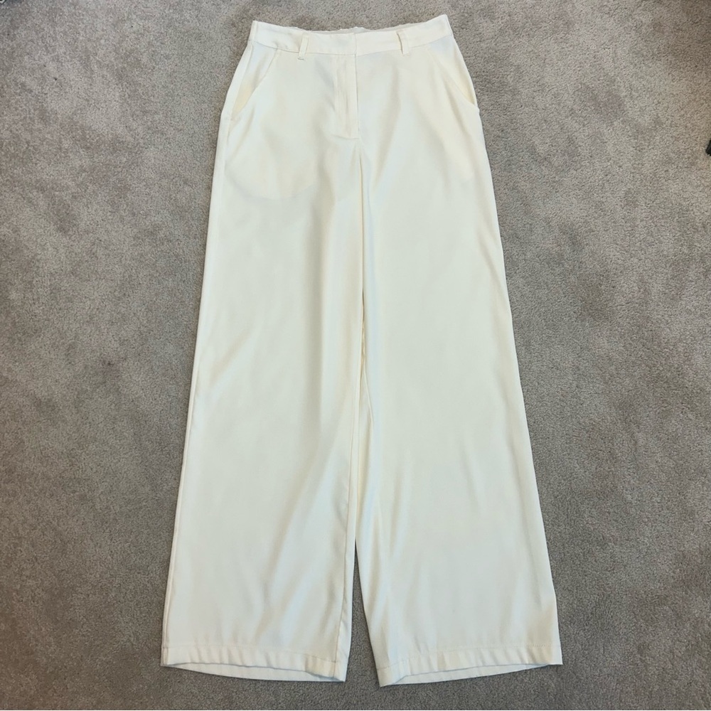 Max Studio Ivory White wide leg trouser dress pants Sz S classy elegant flowy